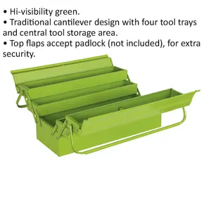 530mm Green Cantilever Toolbox with 4 Trays - Portable Tool Storage Case