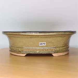 27cm Glazed Bonsai Pot - Oval - 27cm x 22cm x 8cm - Green