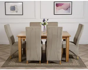 Oslo 150 x 90 cm Medium Oak Dining Table and 6 Chairs Dining Set with Lola Grey Fabric Chairs