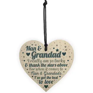 Red Ocean Nan And Grandad Gifts For Birthday Christmas Wooden Heart Grandparent Keepsake Gift