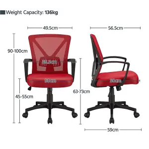 Yaheetech Ergonomic Mid-back Swivel Mesh Office Chair - Red