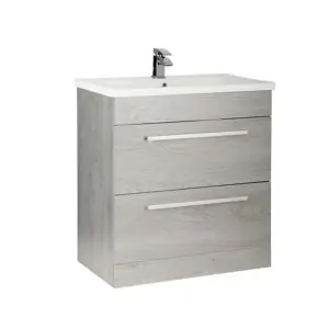 Bathroom 2-Drawer Floor Standing Vanity Unit with Ceramic Basin 800mm Wide - Silver Oak  - Brassware Not Included