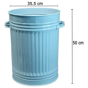 Duck Egg Blue Metal Bin Retro Bin Tapered Galvanised Dustbin Vintage Style Steel Bin - 45L