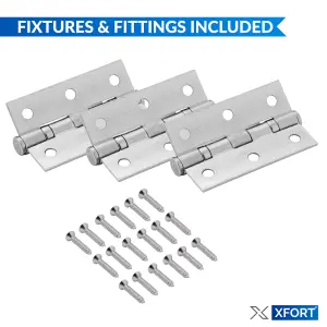 XFORT 3 Inch (75mm) Satin Chrome Ball Bearing Hinges, Steel Door Hinge for Wooden Doors (1.5 Pairs)