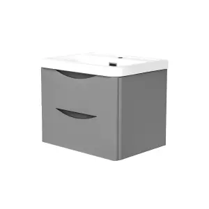 Nes Home Merton 600mm Steel Grey Gloss Bathroom Wall Hung Basin Vanity Unit