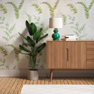 Lick Green & White Fern 01 Textured Wallpaper Sample