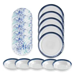 Purely Home Coastal 15 Piece Melamine Dinnerware Set for 5