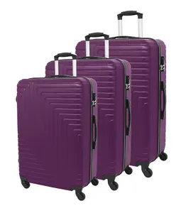 LUGGIT 3 Pcs Travel Lightweight Trolley Luggage Suitcase Set of 3 Sizes, ABS Shell - Ridged Line Purplish Red