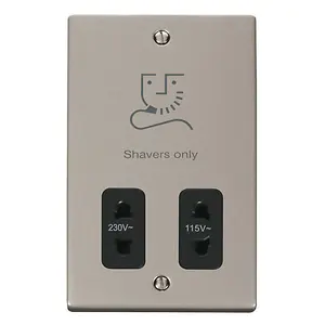 Pearl Nickel Shaver Socket 115v/230v - Black Trim - SE Home