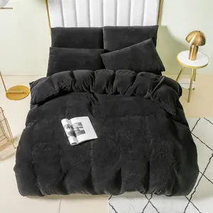 Teddy Fleece Duvet Cover set Black / King - 2 Standard Pillowcases