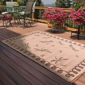 Beige Outdoor Rug, Animal Bordered Stain-Resistant Rug For Patio Decks Garden, 15mm Modern Outdoor Rug-80cm X 150cm