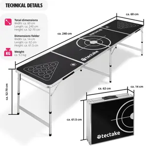 Drink Pong Table - foldable, height-adjustable, 100 cups, 6 balls