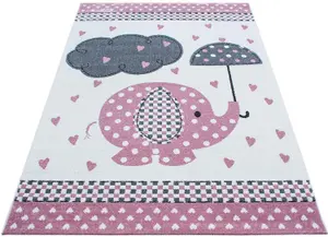 Pink Baby Elephant Hearts Rug - Kids - 160x230cm