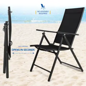 SUNMER Set of 2 Folding Garden Chairs with 7 Seating Positions - Black