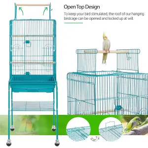 Yaheetech Teal Blue Play Top Metal Bird Cage w/ Detachable Rolling Stand