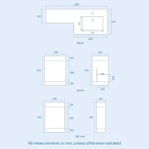 Nes Home 1100mm RH Freestanding Grey Vanity with BTW Rimless Toilet, WC & Basin