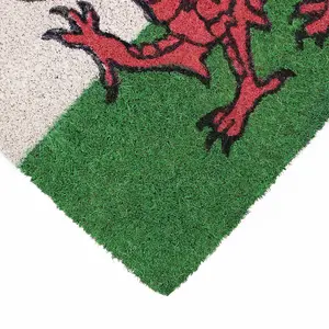 JVL Wales Welcome Coir Coconut Door Mat, 30x60cm, Cymru Welsh Dragon