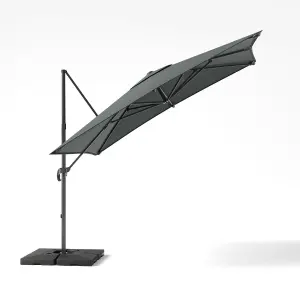 3M Dark Grey Square Rotatable Tilting Garden Rome Umbrella Cantilever Parasol with Square Fillable Base