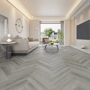 Grey Wood Effect Herringbone Luxury Vinyl Tile, 2.5mm Matte Luxury Vinyl Tile For Commercial & Residential Use,3.764m² Pack of 60