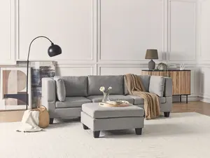 3-Seater Modular Fabric Sofa with Ottoman Light Grey UNSTAD