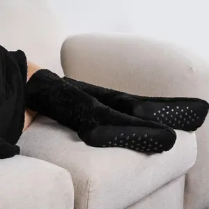 Teddy Fleece Womens Bed Socks Fluffy 2 Pairs Sherpa Non Slip Sole, Black