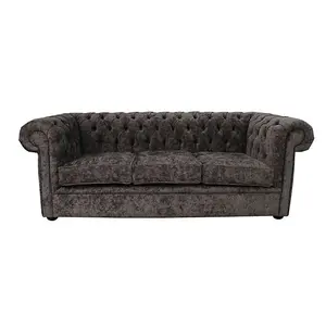 Chesterfield 3 Seater Sofa Settee Belvedere Pewter Grey Fabric In Classic Style