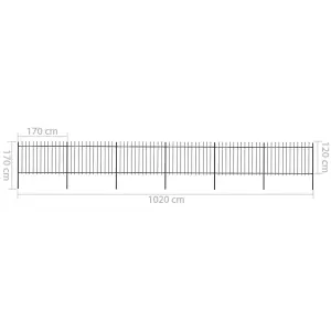 Berkfield Garden Fence with Spear Top Steel 10.2x1.2 m Black