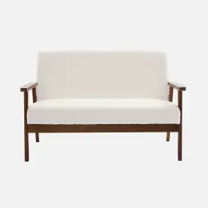 sweeek. Armchair and 2-seater sofa in hevea wood Isak boucle set Off-White Boucle 114x69.5x73 cm