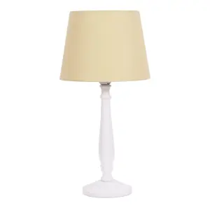 ValueLights Victoria Traditional White Wood Candlestick Table Lamp with Beige Tapered Shade - LED Bulb Included