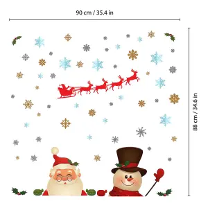 Christmas Night With Santa And Snowman Christmas Wall Stickers Living room DIY Home Decorations