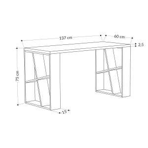 Decortie Honey Modern Desk with Integrated Bookshelf Storage White Oak 137cm