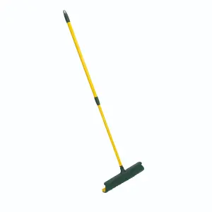 Pull-Push Broom - Outdoor Garden Rake Brush Tool with Telescopic Adjustable Handle & Curved Bristles - H80-140 x W34 x D8.5cm