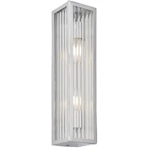 Bathroom Wall Light Fitting - Chrome Plate & Ribbed Glass Shade - Twin Lamp