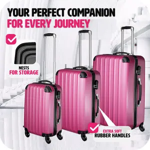 Suitcase Set - 3 hard-shell suitcases with telescopic handle, swivel wheels - pink