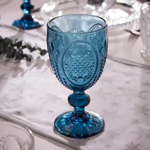 Set of 4 Vintage Luxury Blue Drinking Wine Glass Wine Goblets 310ml