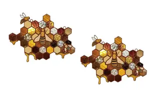 Stained Glass Effect Bee Honeycomb Hanging Decoration