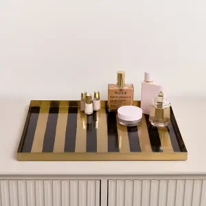 Melody Maison Large Rectangle Black & Gold Striped Metal Tray