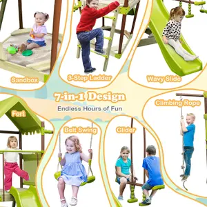 Costway 7-in-1 Swing Set Outdoor Metal Playset Kids Backyard Playground w/ Slide