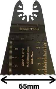 Rennie Tools 65mm Wide Tapered Oscillating Multi Tool Blade For Wood, Plastics, Drywall Etc. Universal Fitting Multitool