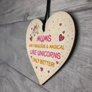 Mum Plaque Wooden Heart Funny Mum Gift For Birthday Christmas Unicorn Plaque Thank You