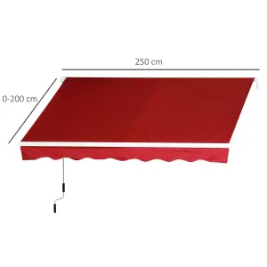 Outsunny 2.5m x 2m Garden Patio Manual Awning Canopy w/ Winding Handle Red