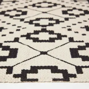 Homescapes Reva Black & White Handwoven Cotton Geometric Rug 90 x 150 cm