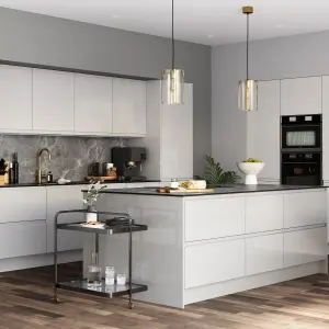 GoodHome Garcinia Integrated handle Gloss light grey Highline Cabinet door (W)600mm (H)715mm (T)19mm