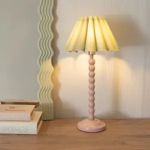 ValueLights Bobbins Painted Rose Table Lamp with Sage Green Scallop Tapered Lamp Shade and LED Bulb