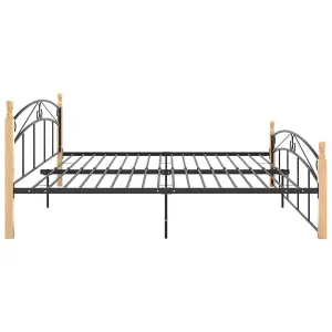 Berkfield Bed Frame Black Metal and Solid Oak Wood 200x200 cm