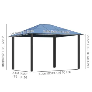 Outsunny 3x3.6m Garden Gazebo Tent w/ Magnet LED Solar Light Outdoor Sunshade