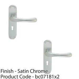 2 PACK - Rounded Smooth Latch & Lock Door Handle - Satin Chrome Lever on Backplate