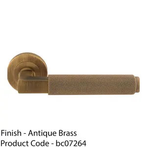 Premium Knurled Door Handle Set - Antique Brass Angled Lever On Round Rose