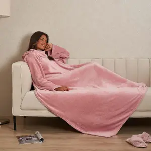 OHS Coral Fleece Wearable Blanket with Sleeves Throw, Blush - 135 x 170cm