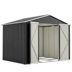 Birchtree 8X6FT Metal Garden Shed Apex Roof With Free Foundation Storage House Anthracite